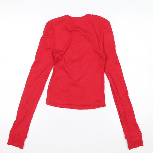 Marks and Spencer Women's Red Henley Button-Up Top Size 6 Tall