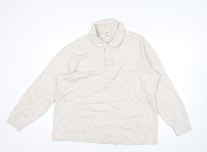 Marks and Spencer Men's Beige Collared Henley Sweatshirt Size L
