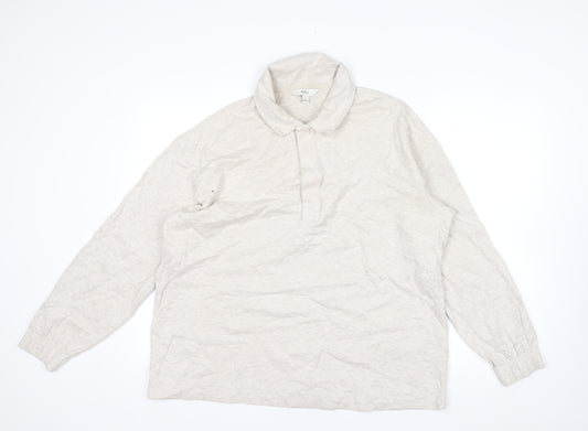 Marks and Spencer Men's Beige Collared Henley Sweatshirt Size L