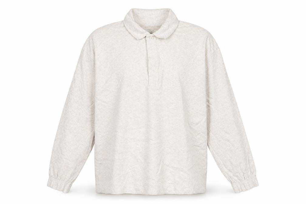 Front view of Marks & Spencer Men's Beige Collared Henley Sweatshirt, size L