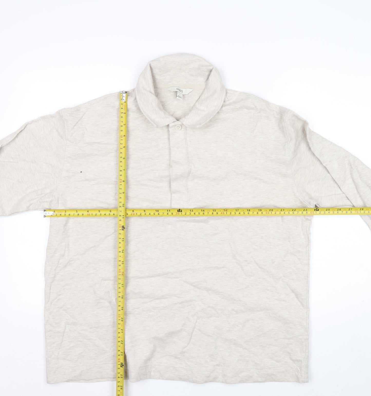 Marks and Spencer Men's Beige Collared Henley Sweatshirt Size L