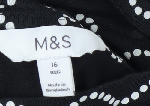 Marks and Spencer Women Black Size 16 Shift Dress Long Sleeve