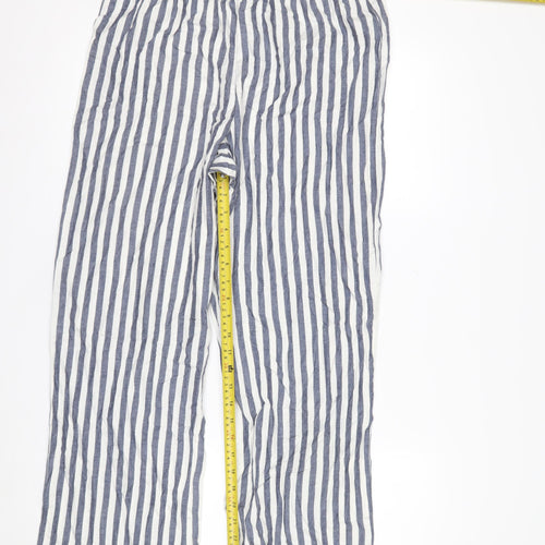 Marks and Spencer Women Blue White Striped Cotton Wide-Leg Trousers M