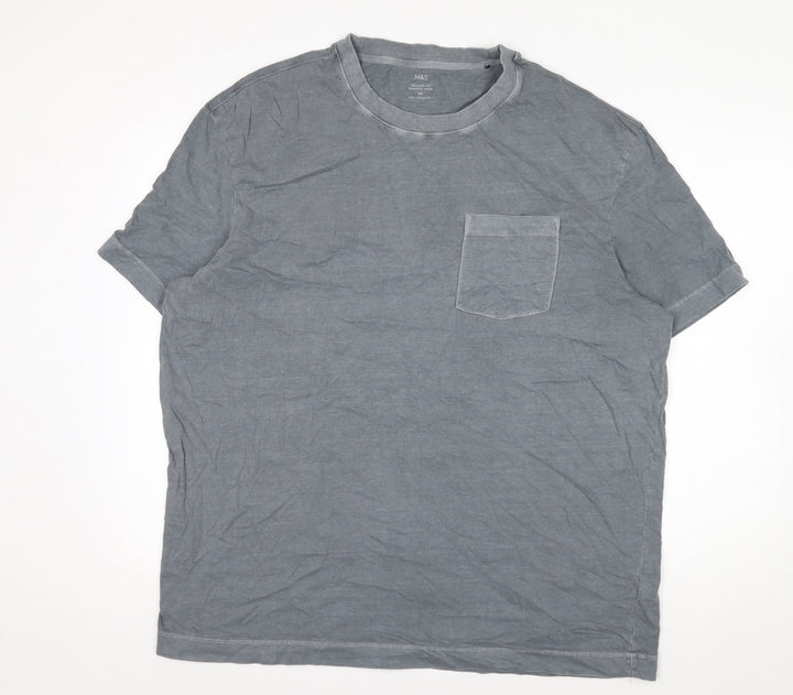 Marks and Spencer Mens Grey 2XL Relaxed Fit Cotton T-Shirt