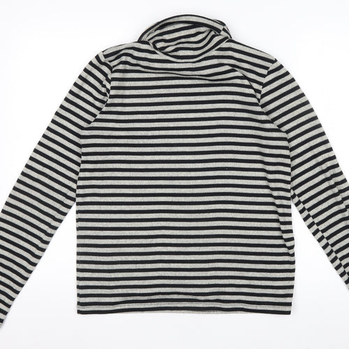 Zara Women Black Striped Roll Neck Long Sleeve Jersey Top S
