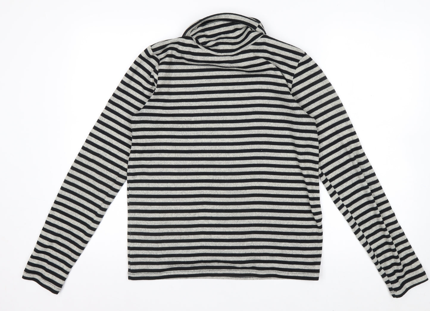 Zara Women Black Striped Roll Neck Long Sleeve Jersey Top S