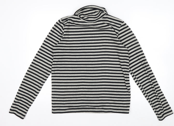 Zara Women Black Striped Roll Neck Long Sleeve Jersey Top S