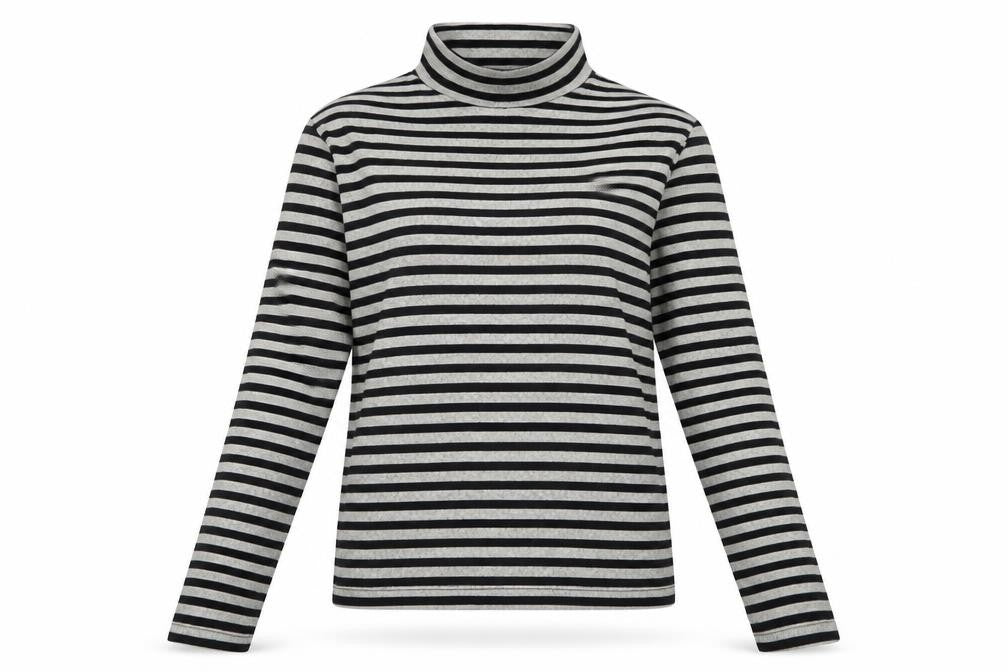Zara Women Black Striped Roll Neck Long Sleeve Jersey Top S