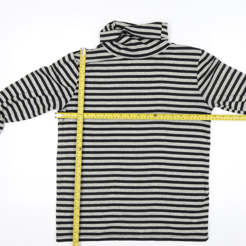 Zara Women Black Striped Roll Neck Long Sleeve Jersey Top S