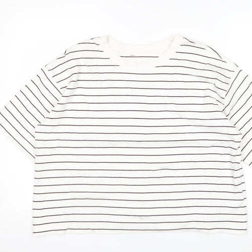 Marks and Spencer Womens White Striped Cotton Jersey T-Shirt Size 16