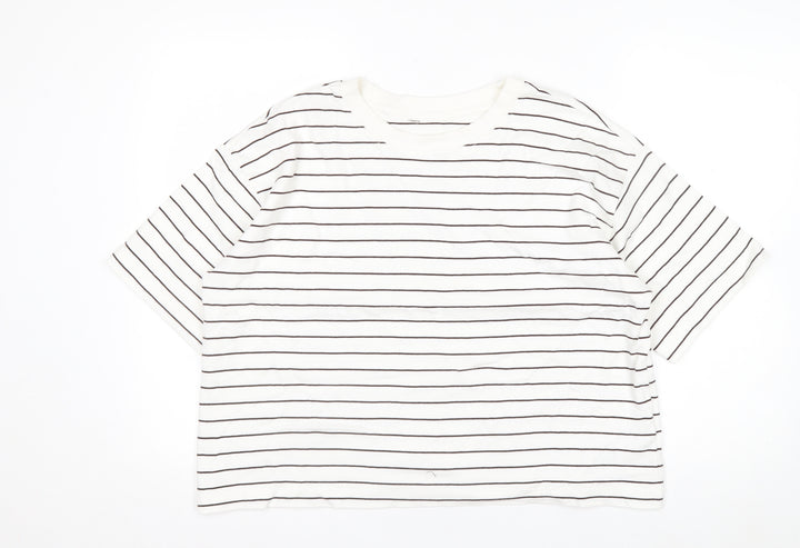Marks and Spencer Womens White Striped Cotton Jersey T-Shirt Size 16