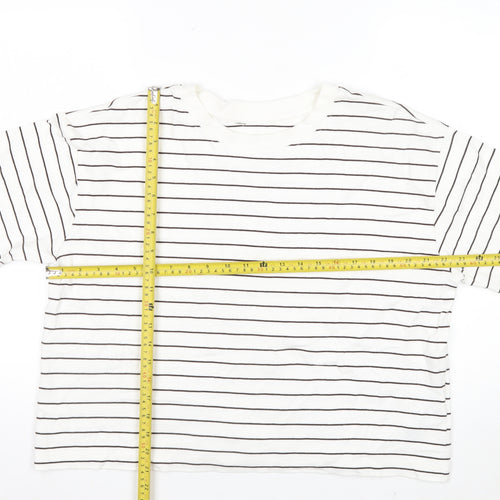 Marks and Spencer Womens White Striped Cotton Jersey T-Shirt Size 16