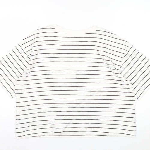 Marks and Spencer Womens White Striped Cotton Jersey T-Shirt Size 16