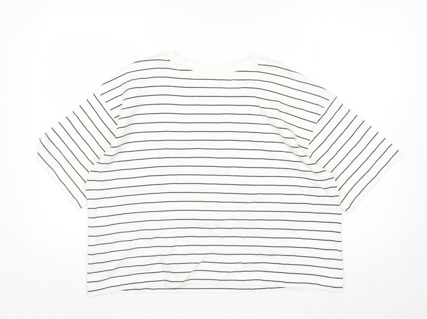Marks and Spencer Womens White Striped Cotton Jersey T-Shirt Size 16