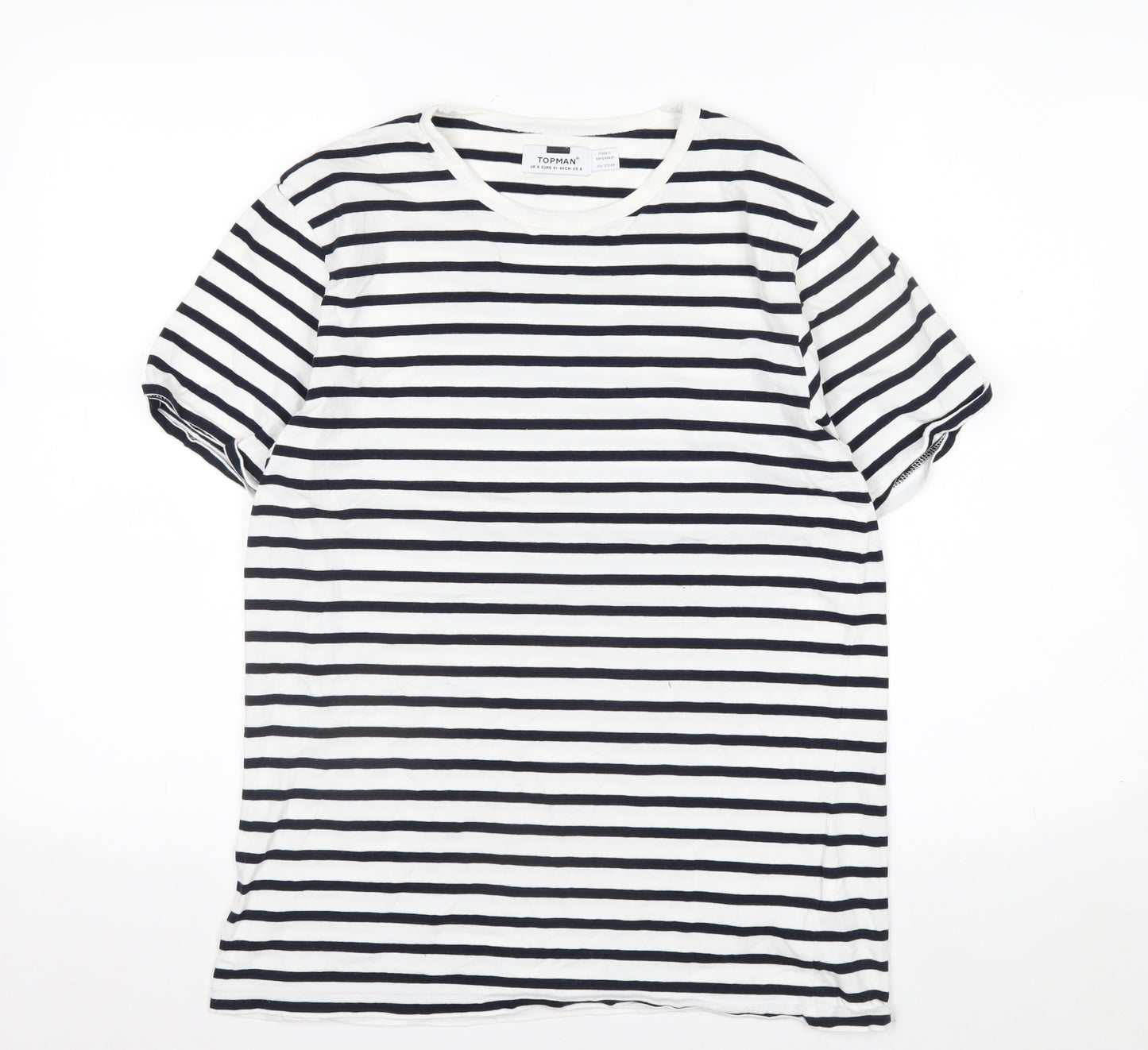 Topman Men's White & Navy Striped Short Sleeve Cotton T-Shirt Size S