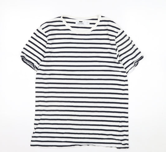 Topman Men's White & Navy Striped Short Sleeve Cotton T-Shirt Size S