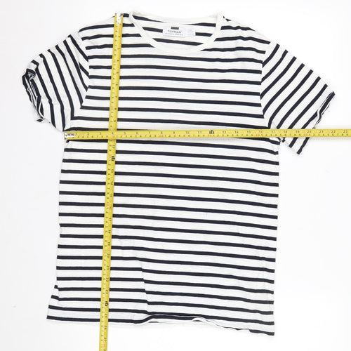 Topman Men's White & Navy Striped Short Sleeve Cotton T-Shirt Size S
