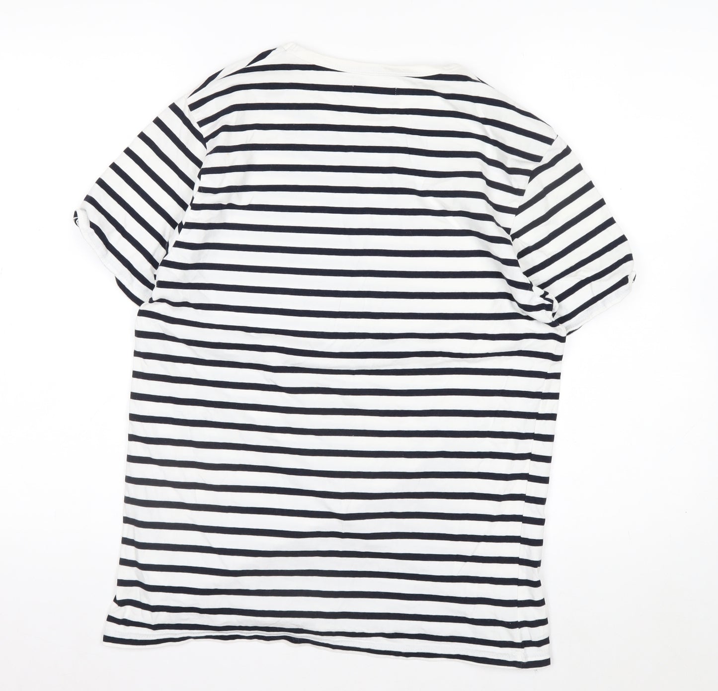 Topman Men's White & Navy Striped Short Sleeve Cotton T-Shirt Size S