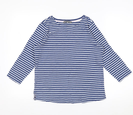 Laura Ashley Women Blue Striped 3/4 Sleeve Cotton T-Shirt UK 10