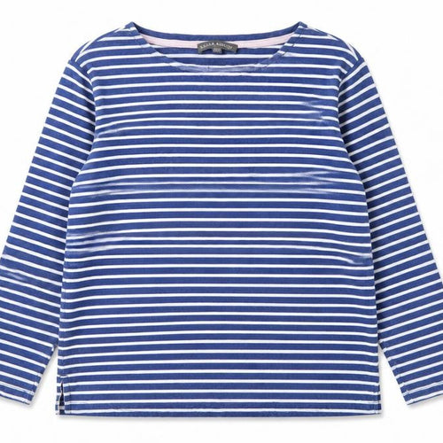 Laura Ashley Women Blue Striped 3/4 Sleeve Cotton T-Shirt UK 10