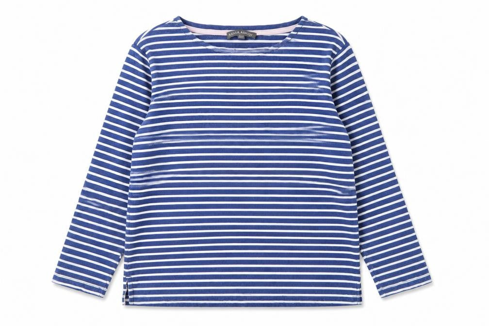 Laura Ashley Women Blue Striped 3/4 Sleeve Cotton T-Shirt UK 10