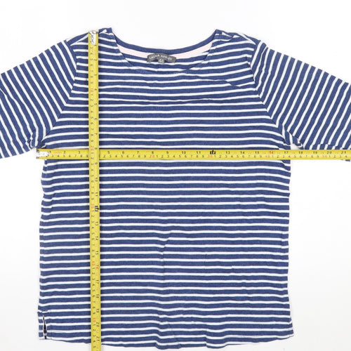 Laura Ashley Women Blue Striped 3/4 Sleeve Cotton T-Shirt UK 10