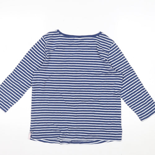 Laura Ashley Women Blue Striped 3/4 Sleeve Cotton T-Shirt UK 10