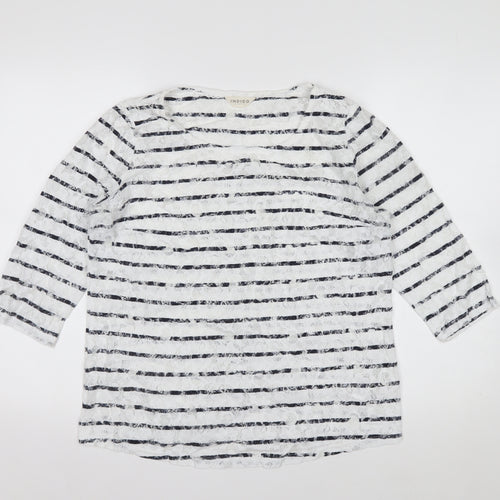 Marks and Spencer Women's Multicoloured Striped Lace T-Shirt UK 14
