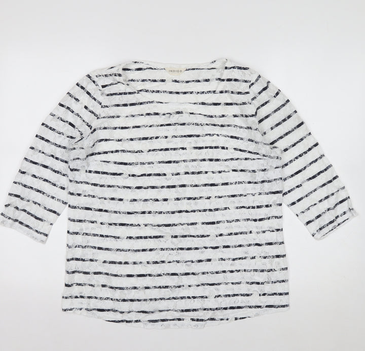 Marks and Spencer Women's Multicoloured Striped Lace T-Shirt UK 14