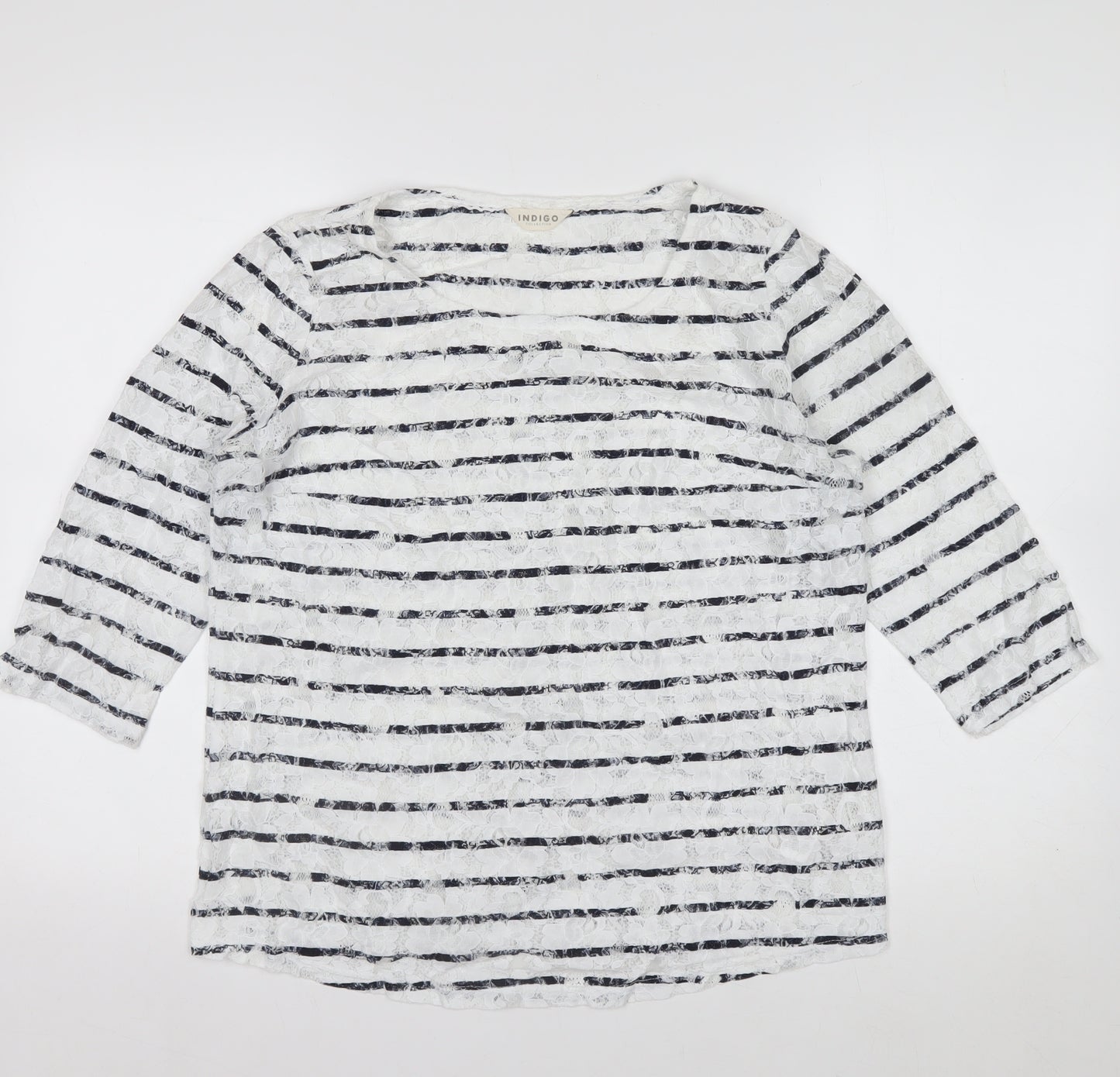 Marks and Spencer Women's Multicoloured Striped Lace T-Shirt UK 14