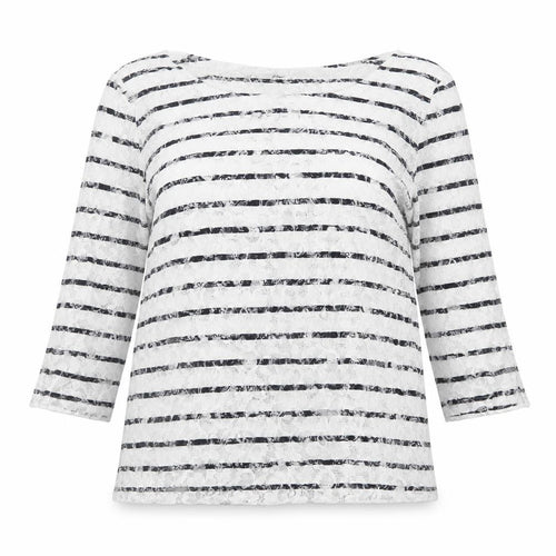 Marks and Spencer Women's Multicoloured Striped Lace T-Shirt UK 14