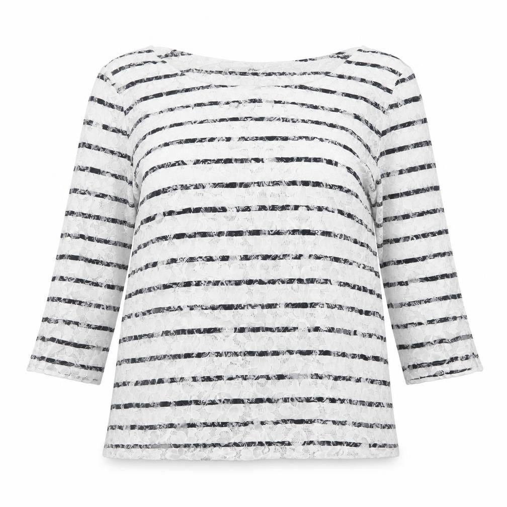 Marks and Spencer Women's Multicoloured Striped Lace T-Shirt UK 14