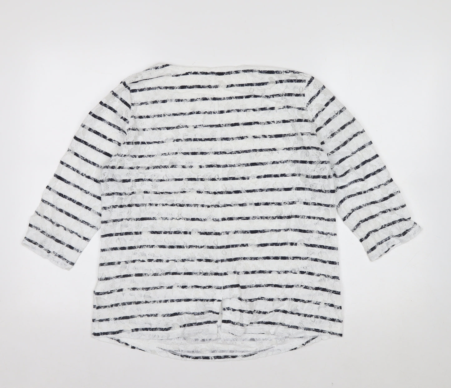 Marks and Spencer Women's Multicoloured Striped Lace T-Shirt UK 14
