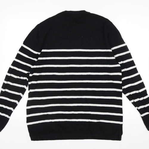 Celio Men's Black Striped L Henley Jumper Cotton Knit