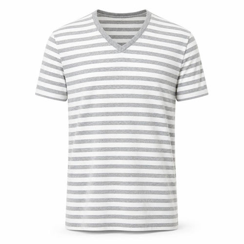 Gap Men's Grey White Striped V-Neck Cotton T-Shirt Size M