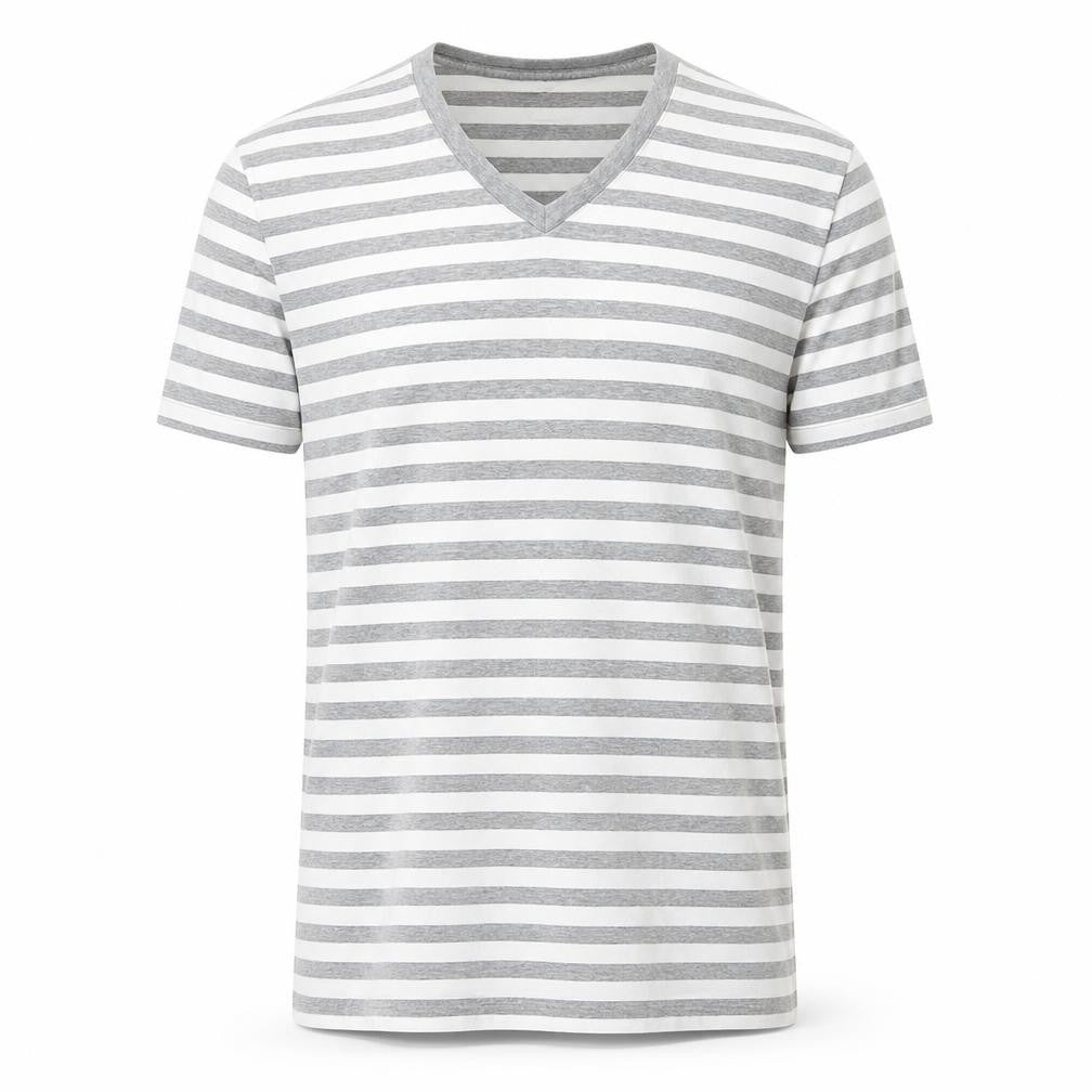Gap Men's Grey White Striped V-Neck Cotton T-Shirt Size M