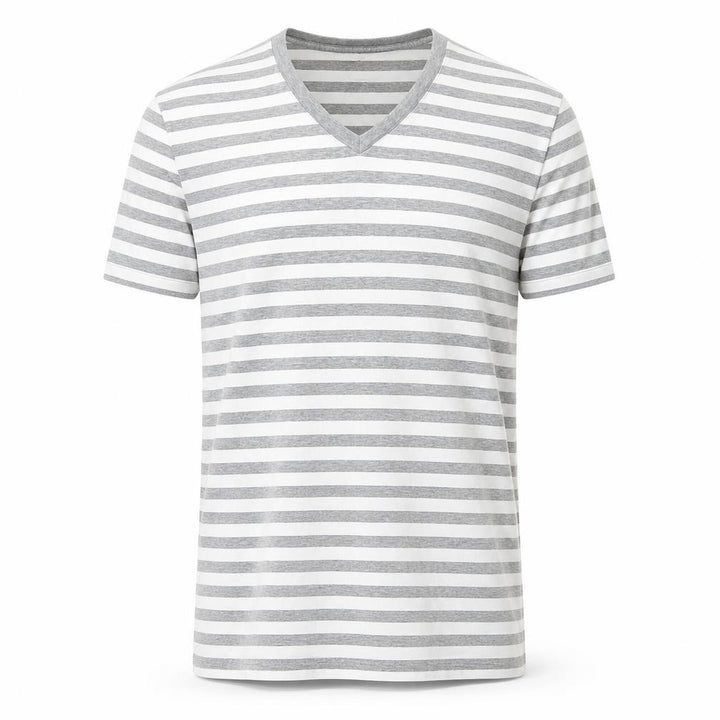Gap Men's Grey White Striped V-Neck Cotton T-Shirt Size M