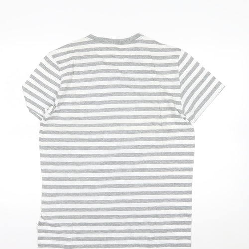 Gap Men's Grey White Striped V-Neck Cotton T-Shirt Size M