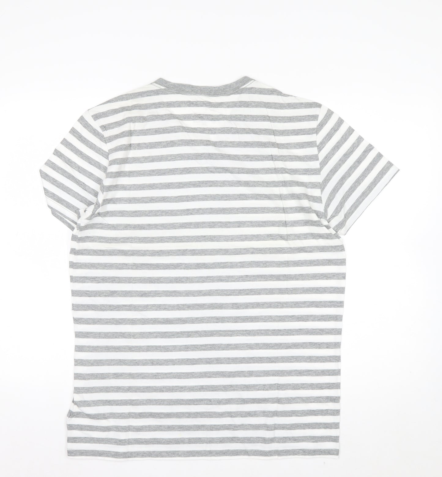 Gap Men's Grey White Striped V-Neck Cotton T-Shirt Size M