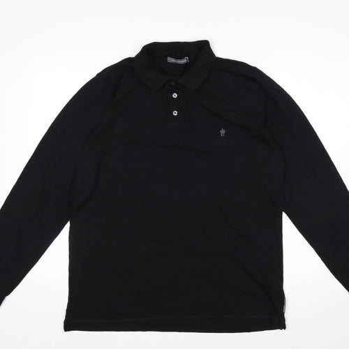 French Connection Men's Black XL Long Sleeve Cotton Polo Shirt