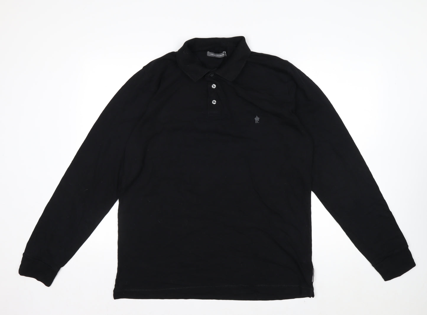 French Connection Men's Black XL Long Sleeve Cotton Polo Shirt
