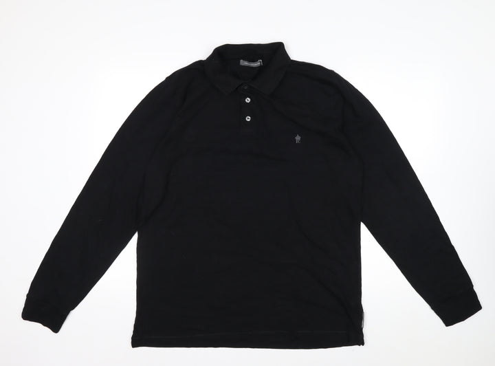 French Connection Men's Black XL Long Sleeve Cotton Polo Shirt
