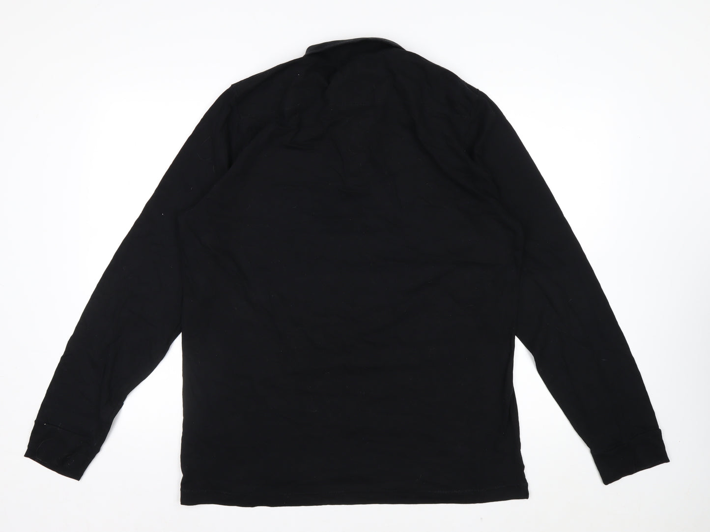 French Connection Men's Black XL Long Sleeve Cotton Polo Shirt