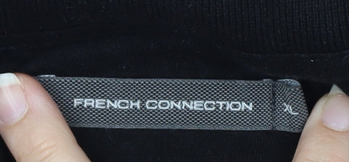 French Connection Men's Black XL Long Sleeve Cotton Polo Shirt