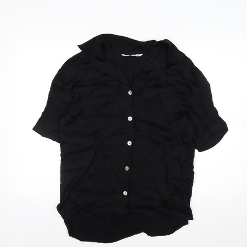 Zara Men's Black Short Sleeve Button-Up Shirt Size L Viscose Casual