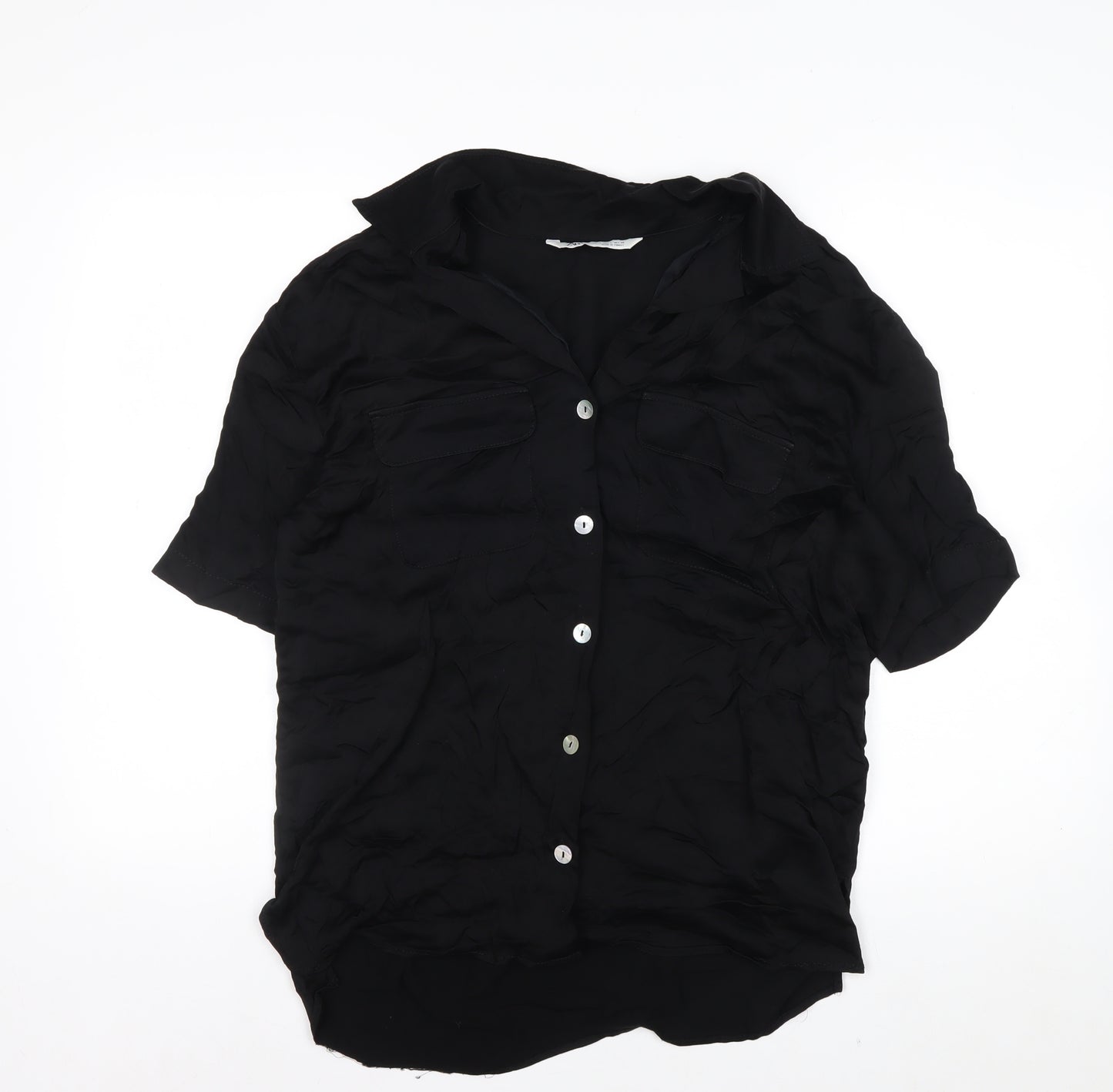 Zara Men's Black Short Sleeve Button-Up Shirt Size L Viscose Casual