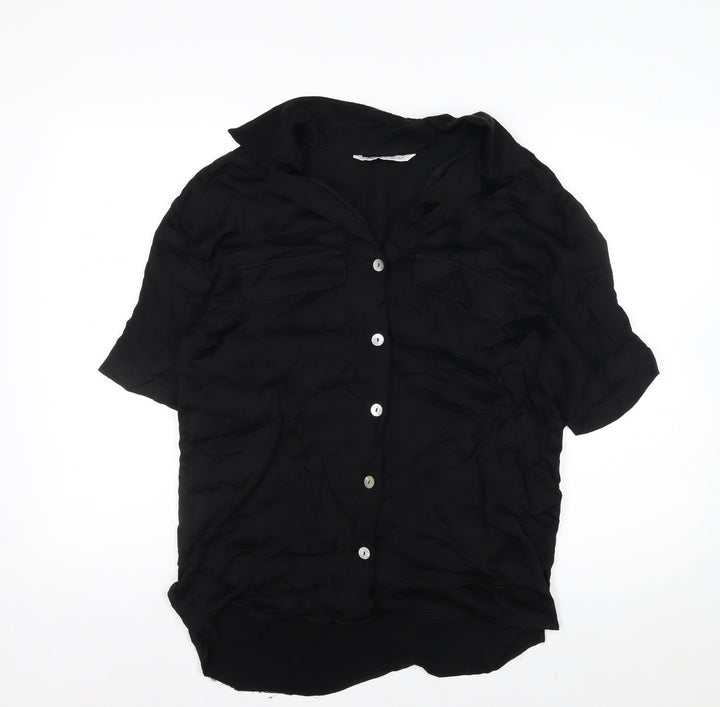 Zara Men's Black Short Sleeve Button-Up Shirt Size L Viscose Casual