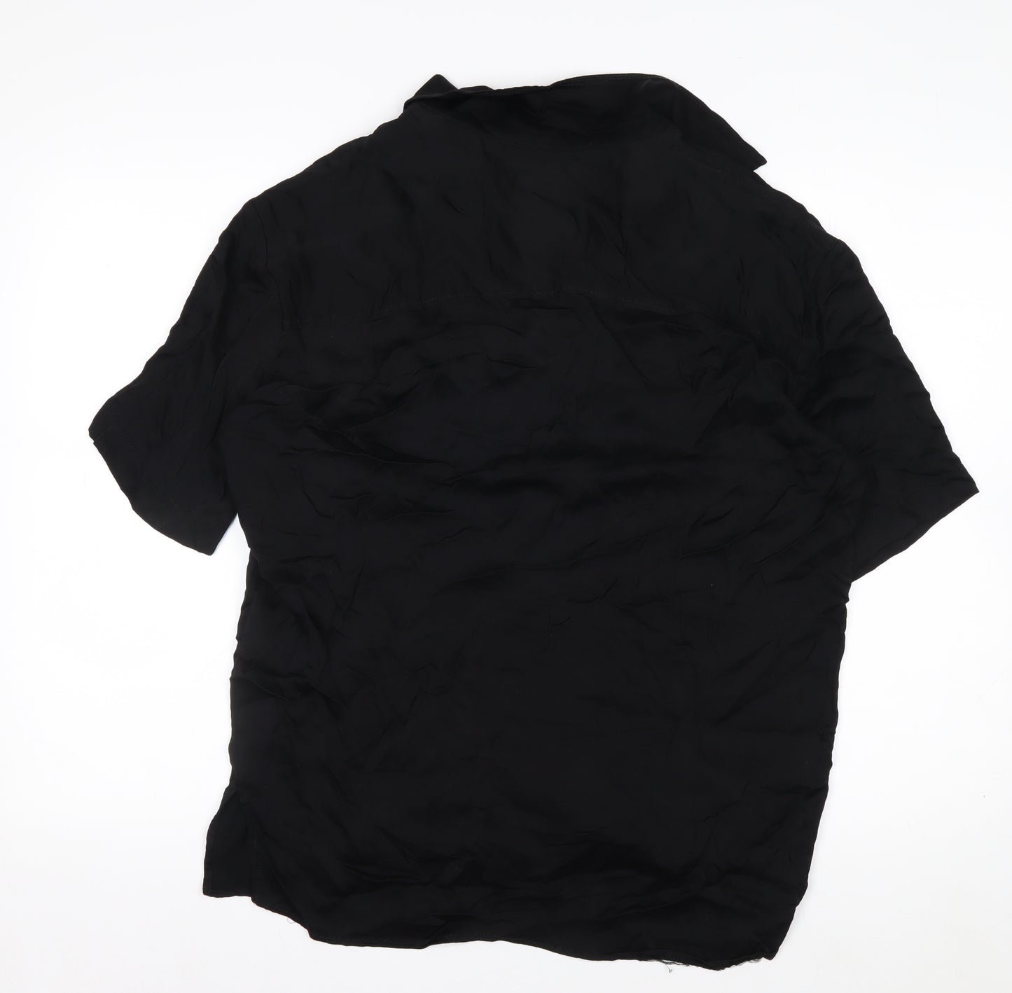 Zara Men's Black Short Sleeve Button-Up Shirt Size L Viscose Casual