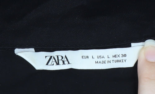 Zara Men's Black Short Sleeve Button-Up Shirt Size L Viscose Casual