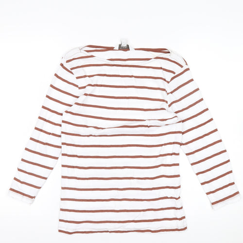 Marks and Spencer Women White Striped Long Sleeve Cotton T-Shirt Size 10